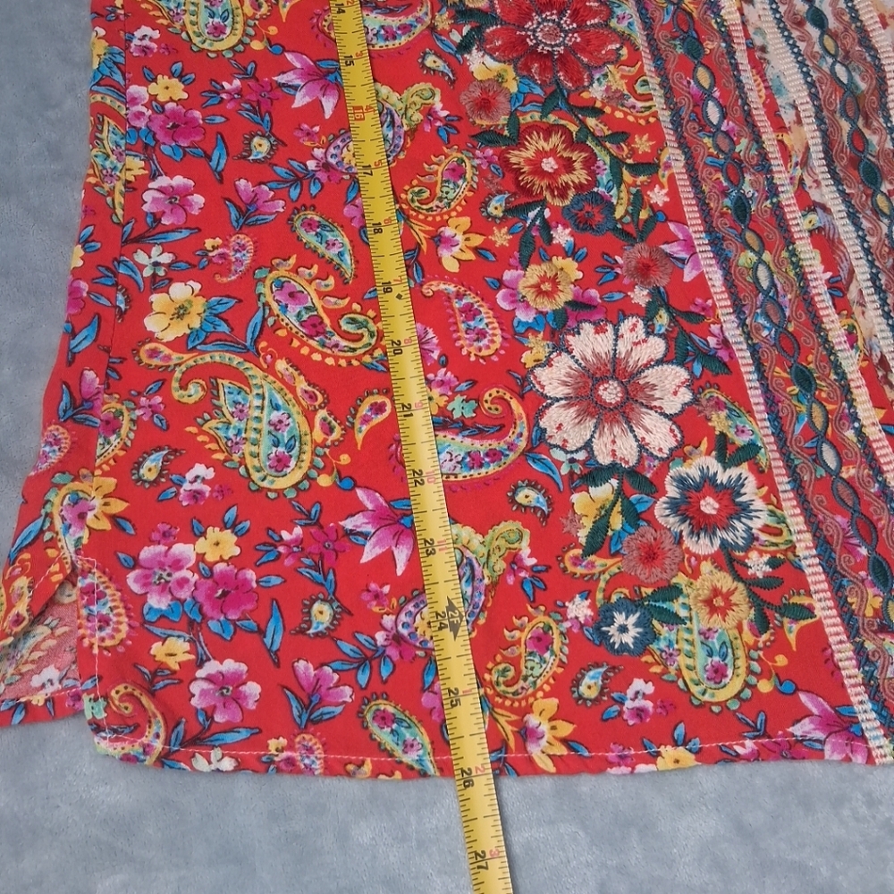 Savanna Jane Mixed Print Floral Embroidered Blouse Ruffle Tie Neck Boho L - Picture 15 of 16